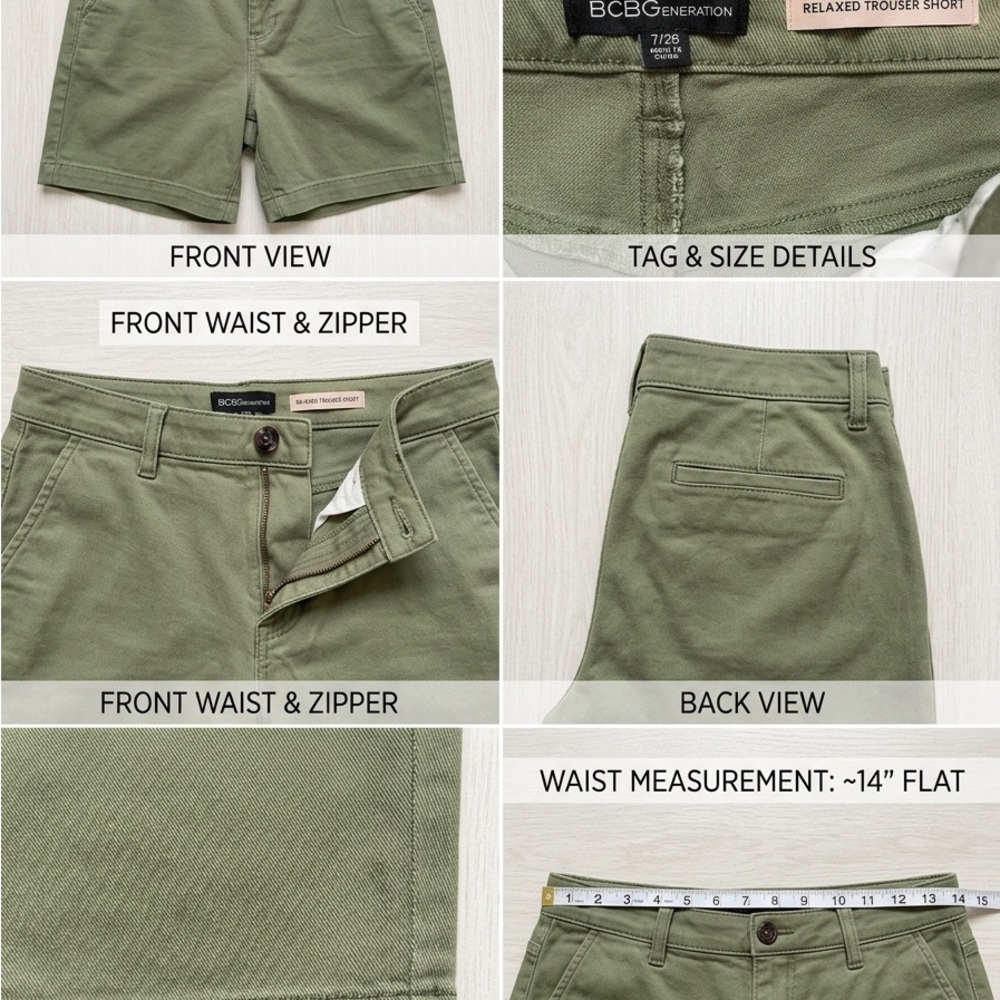 BCBGeneration Relaxed Trouser Shorts - Olive Green - Size 7/28